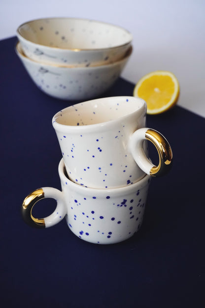 Porcelain Cappuccino Cup With Blue Splashes & Yellow Bottom