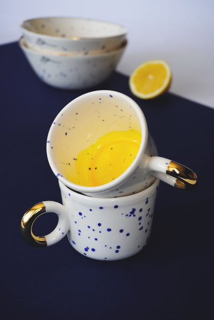 Porcelain Cappuccino Cup With Blue Splashes & Yellow Bottom