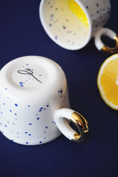 Porcelain Cappuccino Cup With Blue Splashes & Yellow Bottom