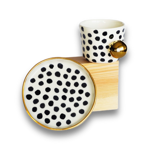 Open image in slideshow, Porcelain Cappuccino Mug Polka Dots - ZLATNAporcelain
