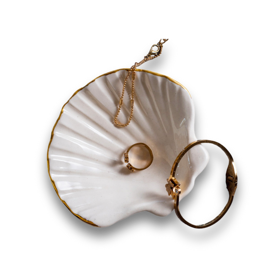 Porcelain seashell jewelry dish WHITE & GOLD - ZLATNAporcelain