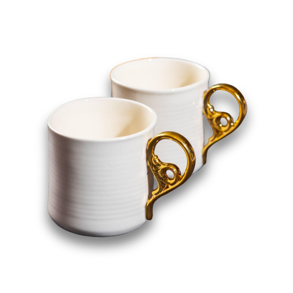 Porcelain vintage mugs set WHITE & GOLD - ZLATNAporcelain