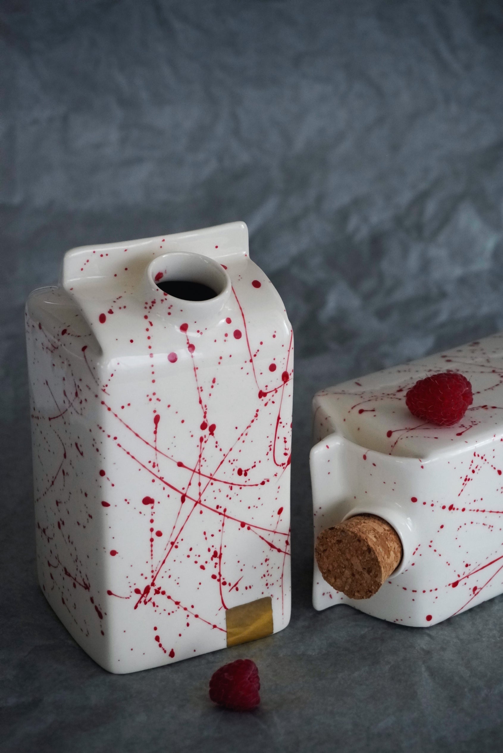 Small Milk Jug/Vase Red Splashes & Gold - ZLATNAporcelain