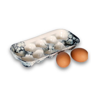 Open image in slideshow, Porcelain egg crate for 10 eggs BLACK BUBBLES - ZLATNAporcelain
