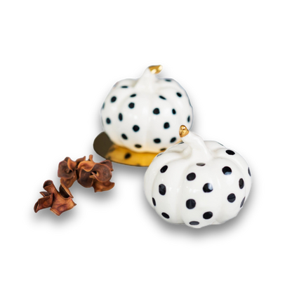 PORCELAIN SMALL BLACK DOTTED PUMPKIN FIGURINE WITH REAL GOLD - ZLATNAporcelain