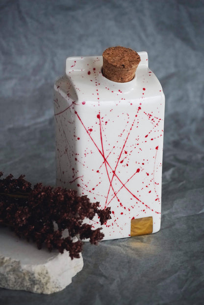 Small Milk Jug/Vase Red Splashes & Gold - ZLATNAporcelain