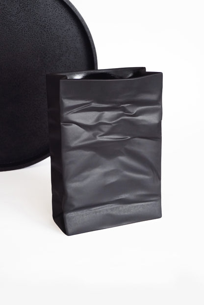 Porcelain vase BAG - black matte #2 - ZLATNAporcelain