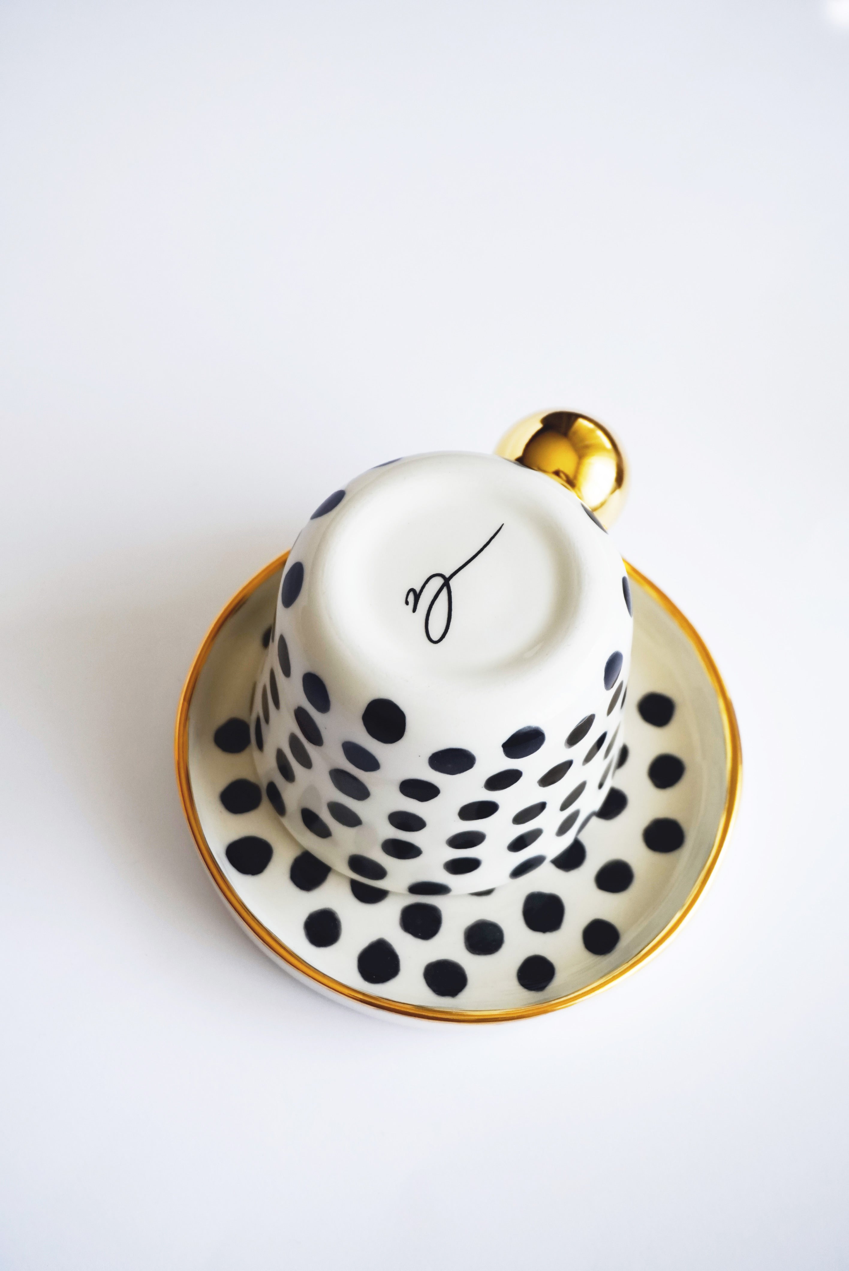 Porcelain cappuccino mug POLKA DOTS - ZLATNAporcelain