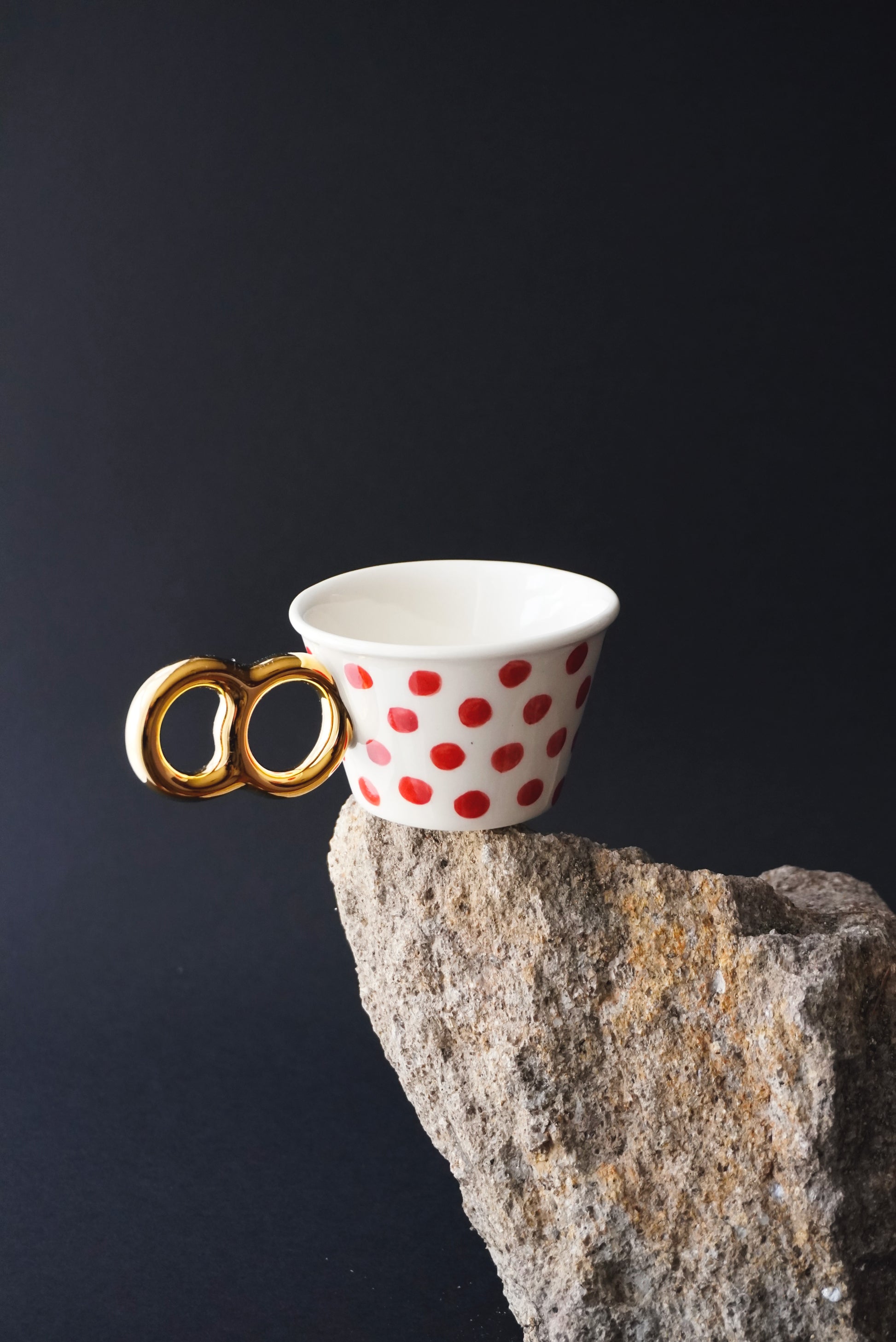 Porcelain Coffee Cup Red Polka Dots - ZLATNAporcelain
