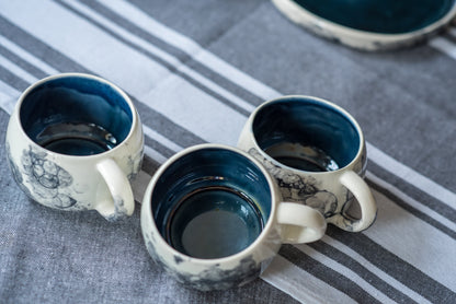 Porcelain cappuccino cup deep blue & bubbles - ZLATNAporcelain