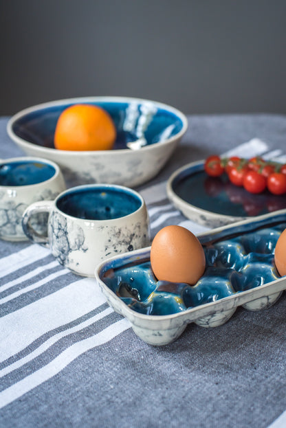 Porcelain egg tray deep blue and bubbles - ZLATNAporcelain