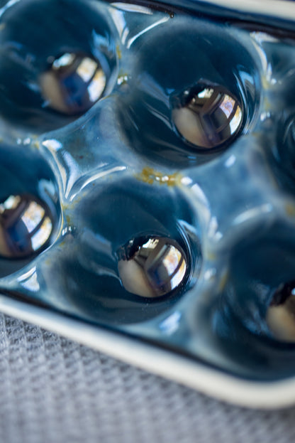 Porcelain egg tray deep blue and bubbles - ZLATNAporcelain