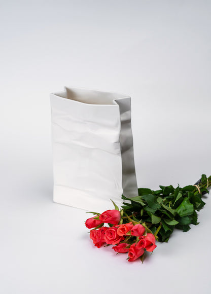 Porcelain vase BAG - white matte #2 - ZLATNAporcelain