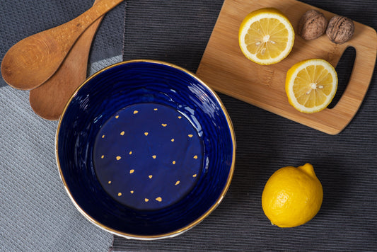 Porcelain big salad bowl - cobalt blue & gold - ZLATNAporcelain