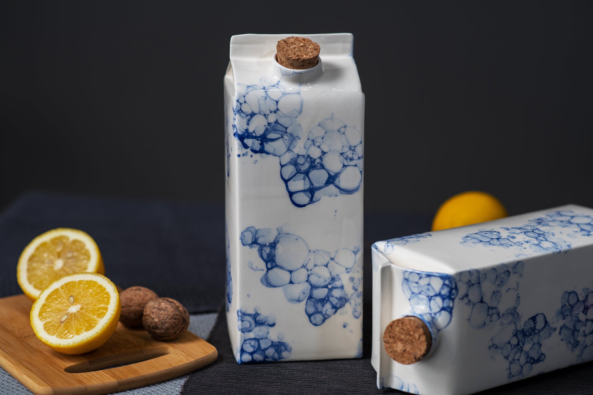 Porcelain milk box/vase - white with blue bubbles MADE TO ORDER - ZLATNAporcelain