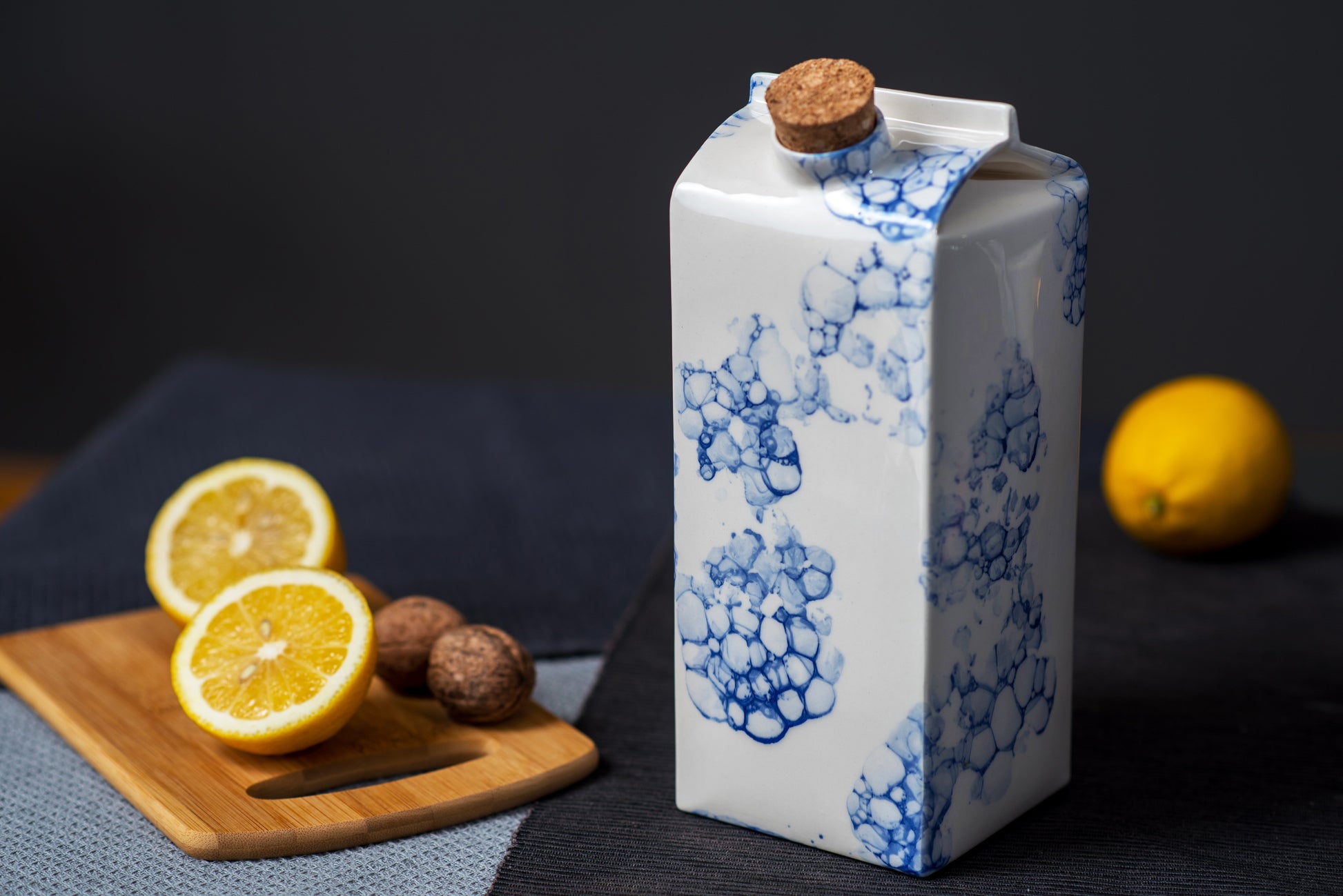 Porcelain milk box/vase - white with blue bubbles MADE TO ORDER - ZLATNAporcelain