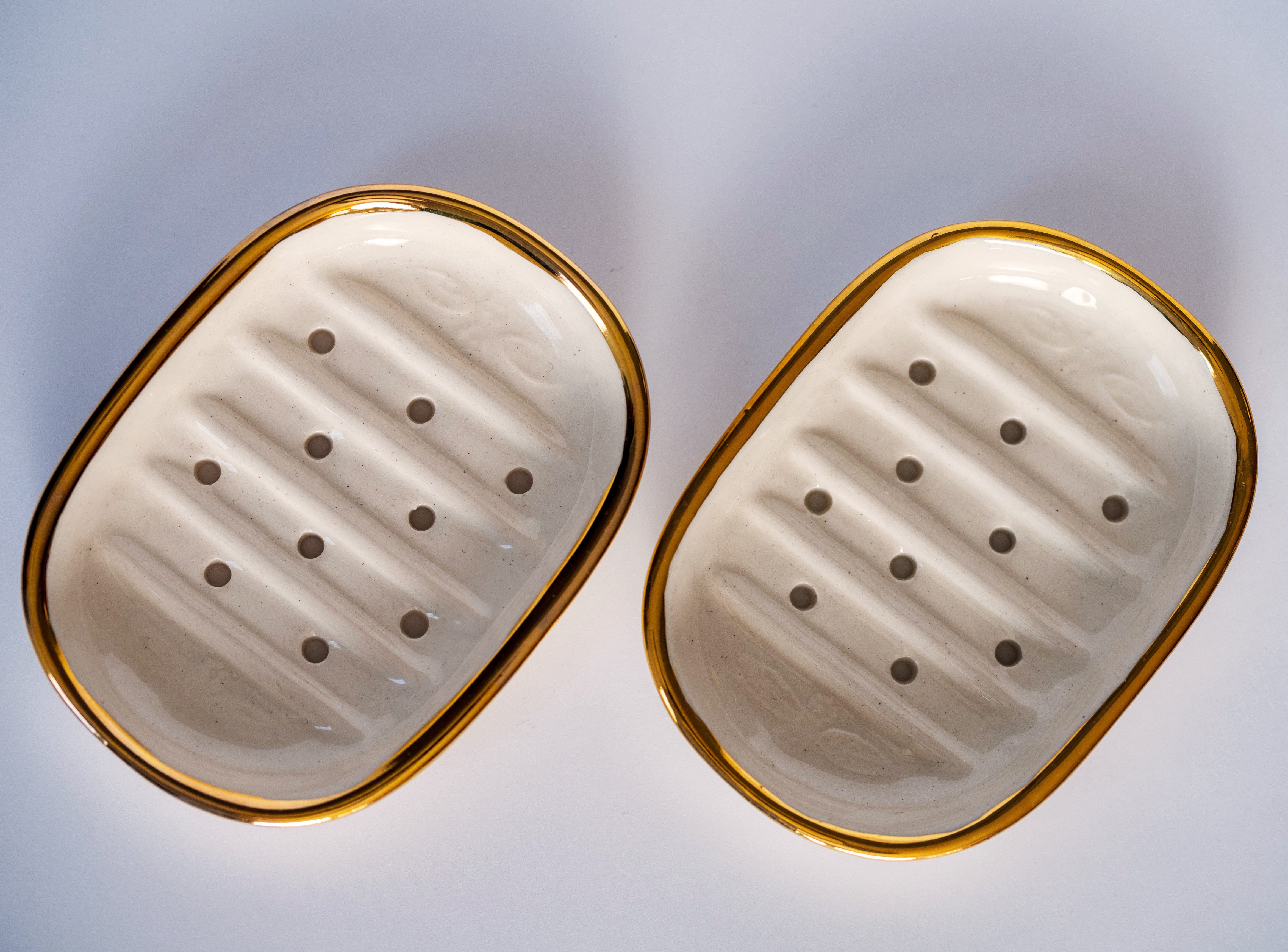Porcelain soap dish WHITE & GOLD - ZLATNAporcelain