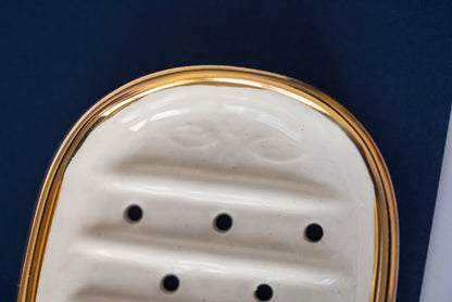 Porcelain soap dish WHITE & GOLD - ZLATNAporcelain