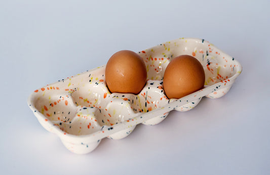 Porcelain egg tray RAINBOW SPLASHES - for 10 eggs - ZLATNAporcelain