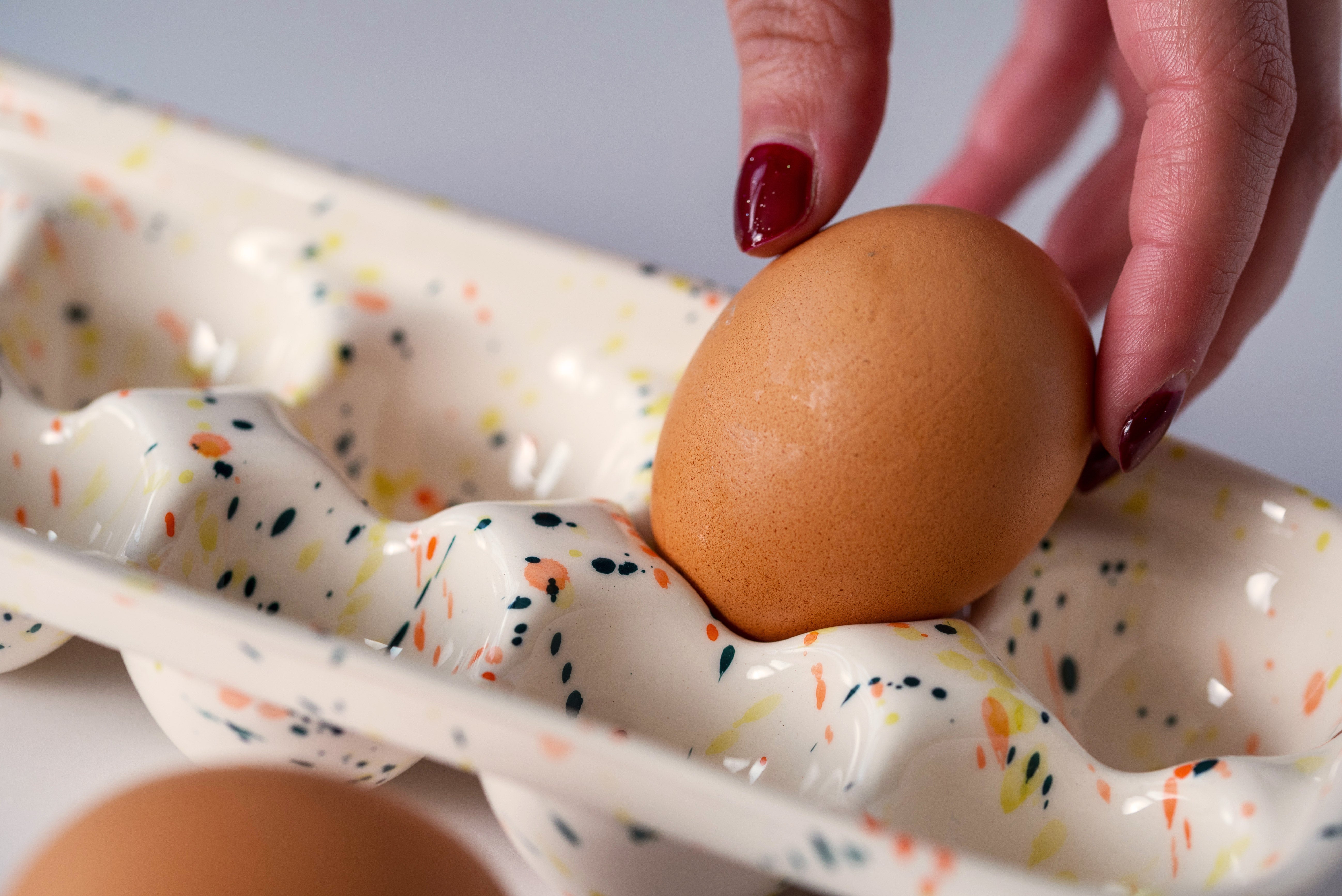 Porcelain egg tray RAINBOW SPLASHES - for 10 eggs - ZLATNAporcelain