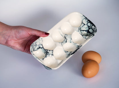 Porcelain egg crate for 10 eggs BLACK BUBBLES - ZLATNAporcelain