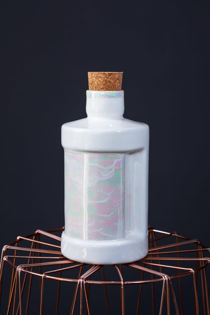 Designer porcelain abstract vase or milk/water jug in white and pearl luster details - ZLATNAporcelain