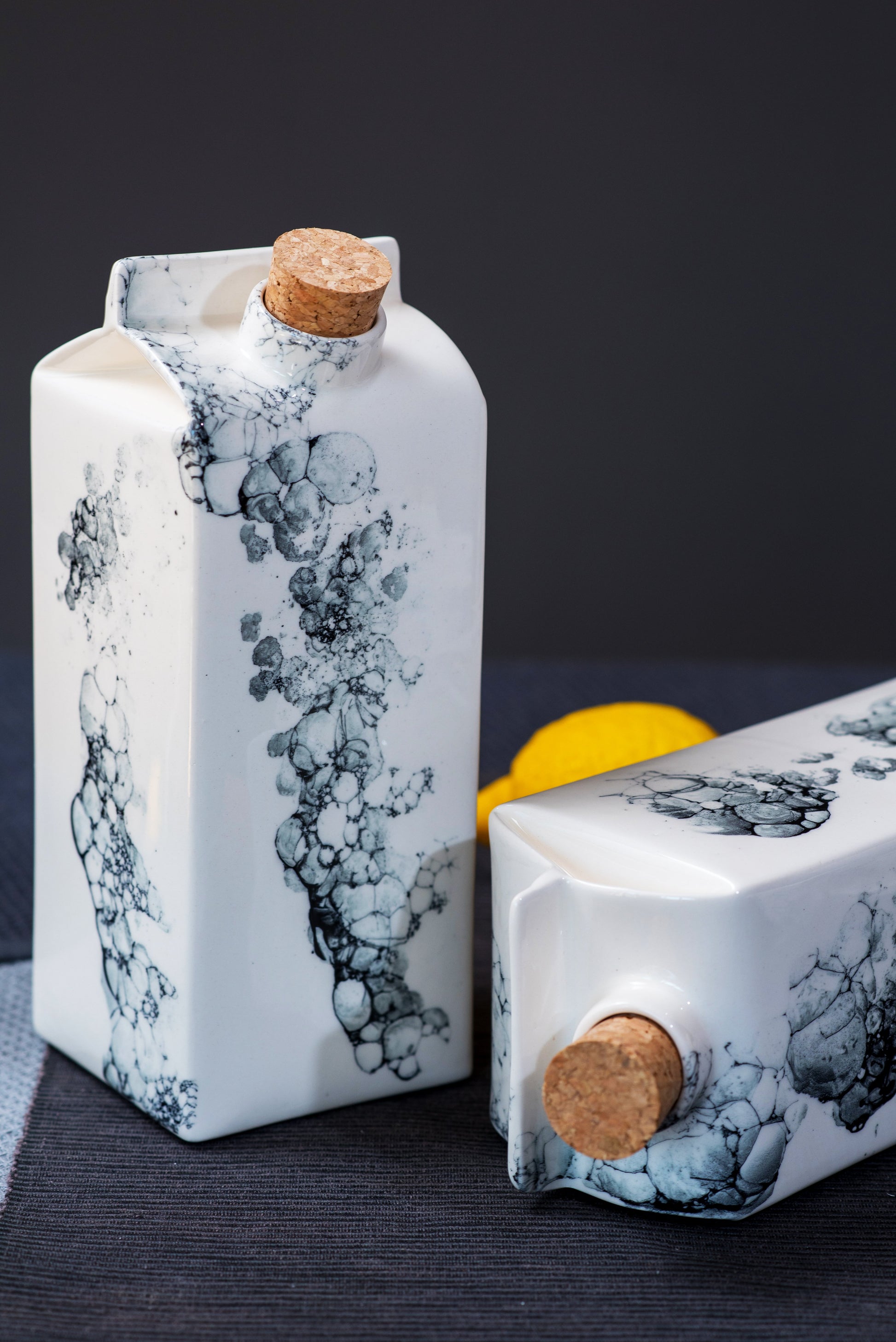 Designer porcelain milk bottle or vase - white with black bubbles MADE TO ORDER - ZLATNAporcelain