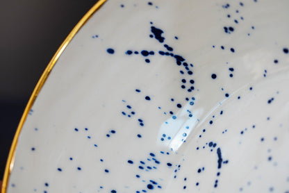 Porcelain salad bowl hand painted in white with blue splashes & 22k genuine gold luster - ZLATNAporcelain
