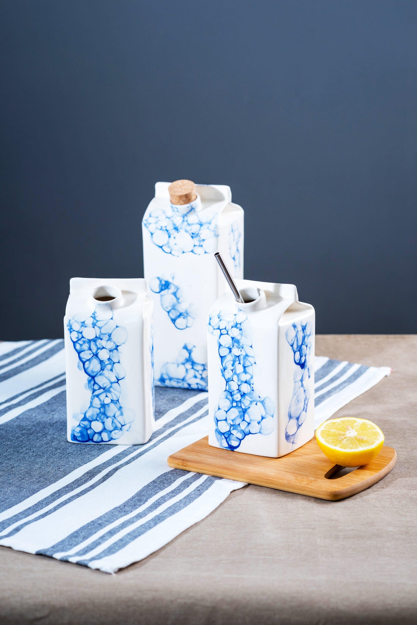 Porcelain small milk bottle/vase - white with blue bubbles - ZLATNAporcelain