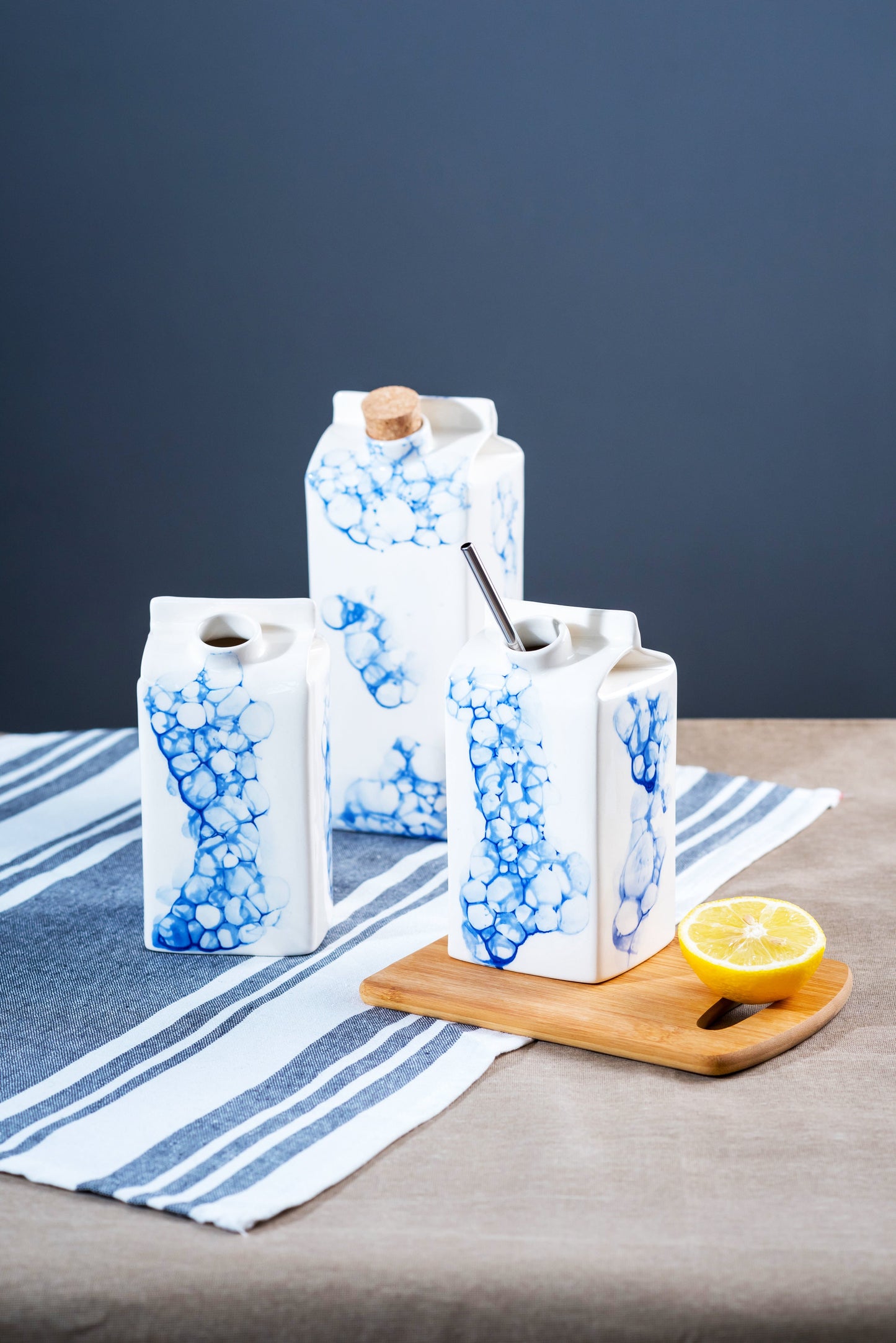 Porcelain milk jug - white with blue bubbles - ZLATNAporcelain