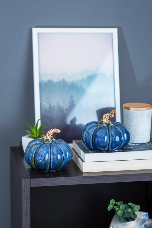 PORCELAIN PUMPKIN STATUE - BLUE ART GLAZE - ZLATNAporcelain