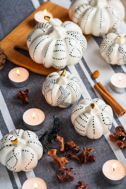 PORCELAIN SMALL BLACK DOTTED PUMPKIN FIGURINE - ZLATNAporcelain