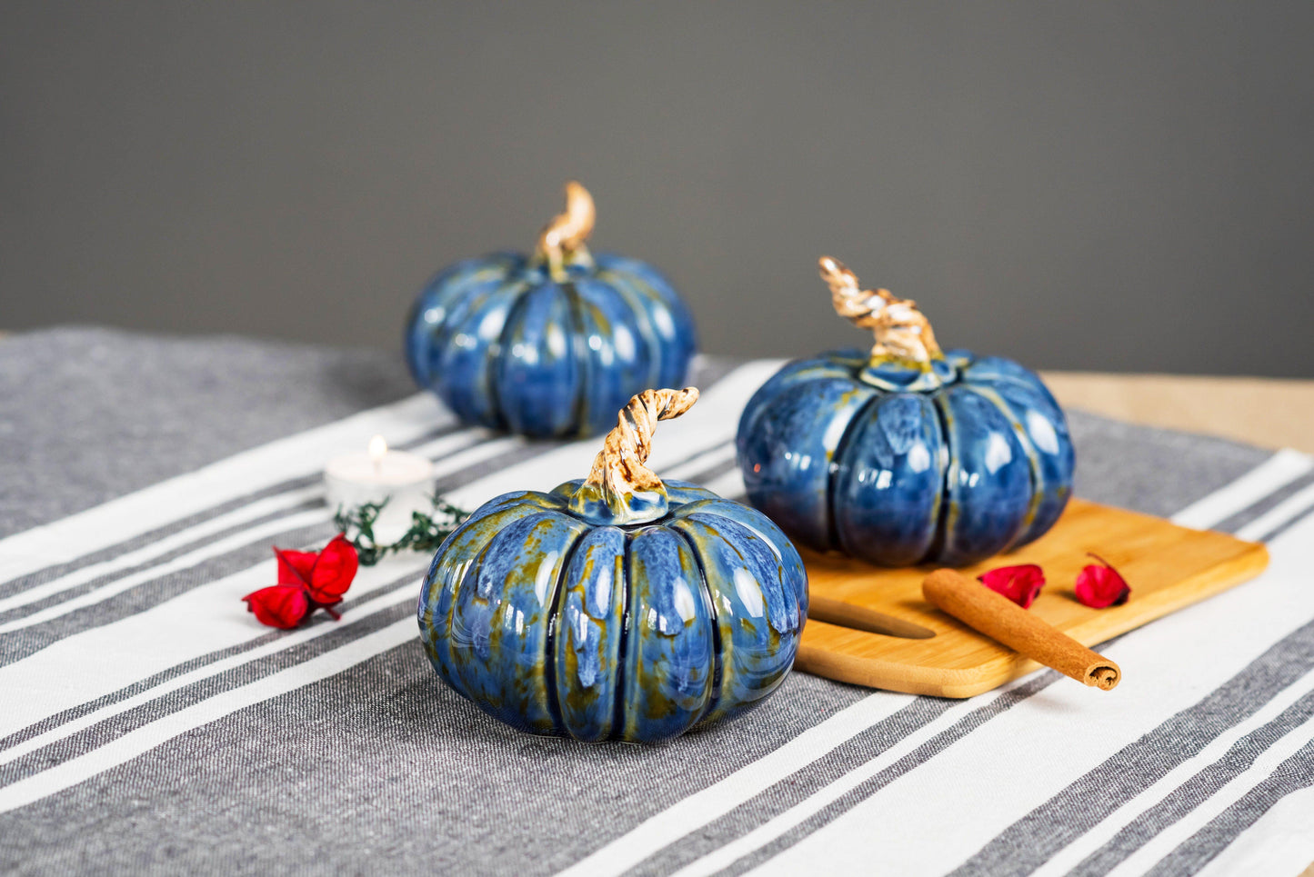 PORCELAIN PUMPKIN STATUE - BLUE ART GLAZE - ZLATNAporcelain