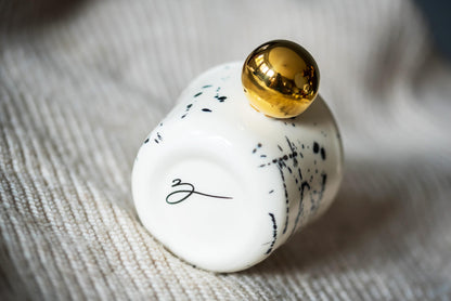 Porcelain white cup with black details & 22k genuine gold luster handle - ZLATNAporcelain